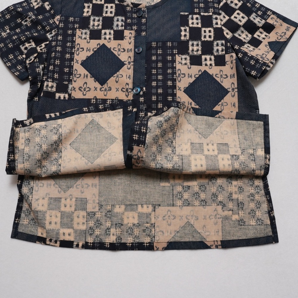 Naturally Yours Hawaii Blouse Small Patchwork Geometric Cotton Top - Picture 7 of 14